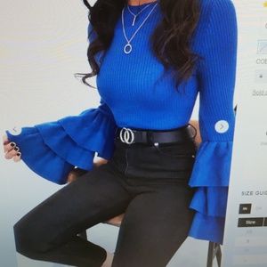 Blue sweater with ruffle sleeves